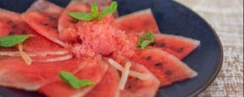 WATERMELON CARPACCIO WITH A RED FRUITS SHERBET