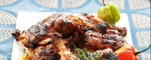 Jerk Seasoned Baked Chicken and Rice and Peas