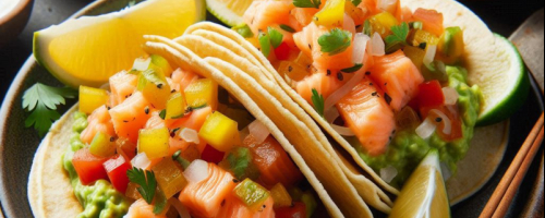 Salmon Ceviche Tacos with Guacamole and Mango Salsa