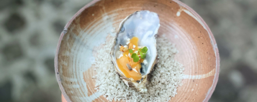 Fresh oyster, shallot vinegar, dill and crispy onions